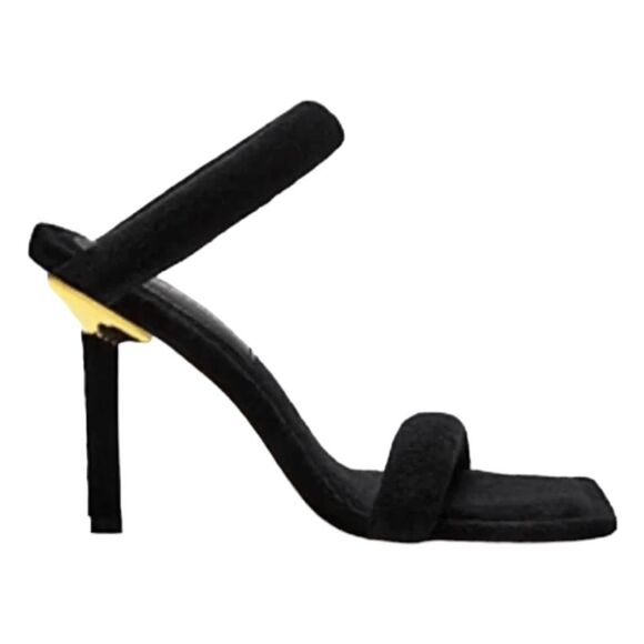 Good American Black French Terry Ankle Wrap Heel Sandal Slip-On 7 - Picture 1 of 7